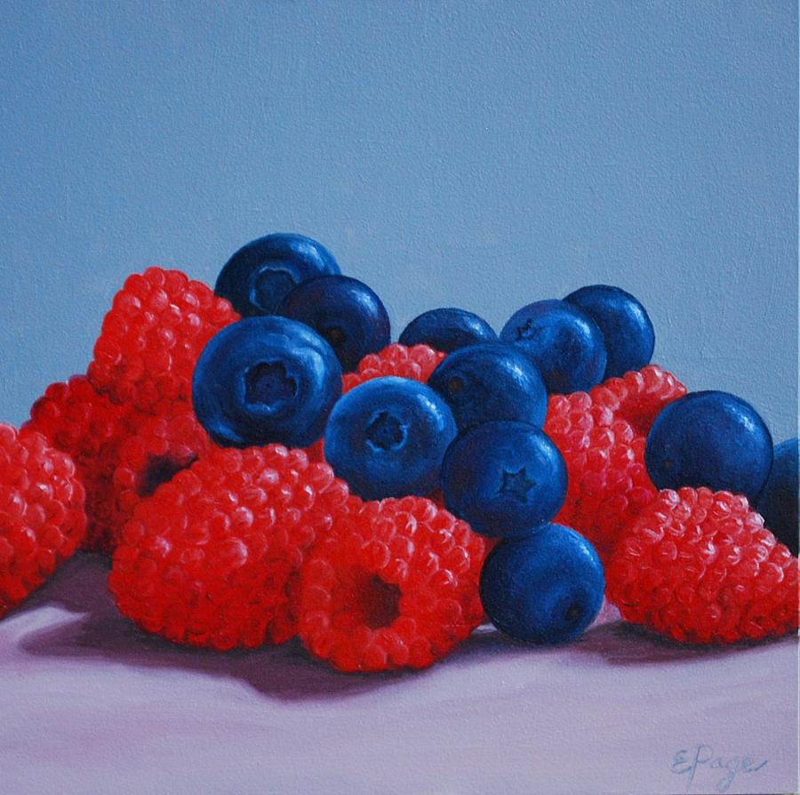 Raspberries and Blueberries Painting by Emily Page