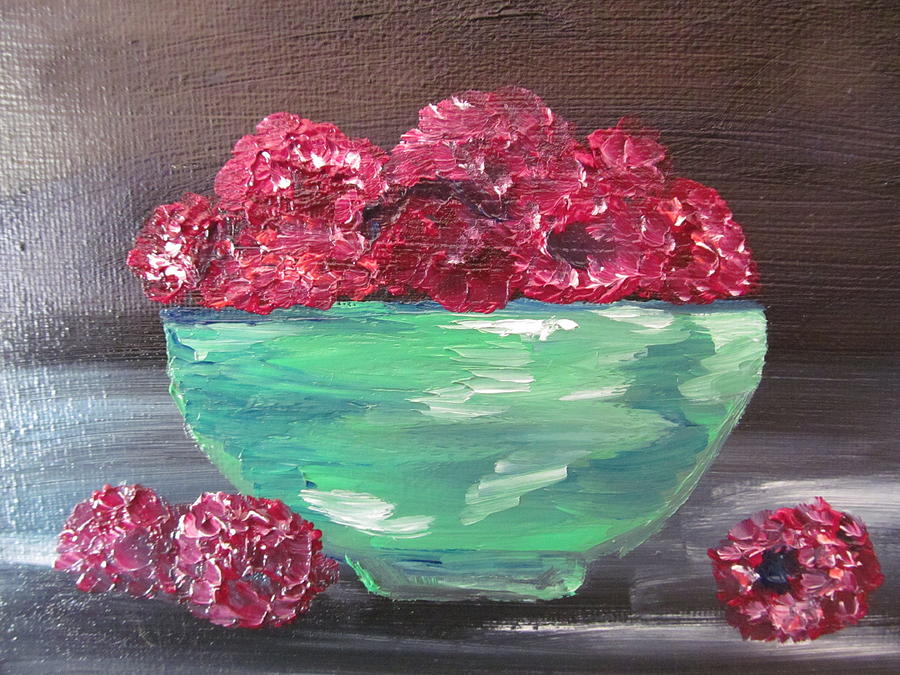 Raspberries In A Bowl Painting by Susan Voidets