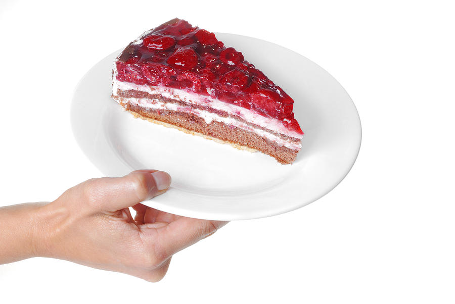 Raspberry cake served on plate Photograph by Matthias Hauser