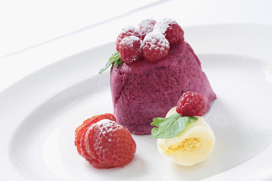 Raspberry Souffle Sponge Plated Dessert Photograph by Neil Langan Uk