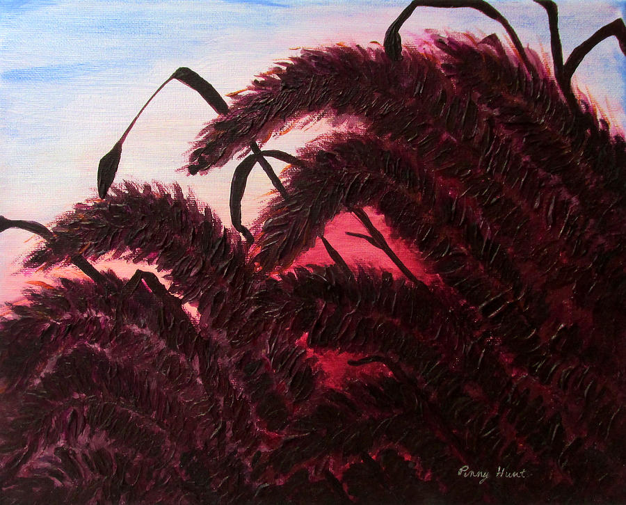 Raspberry Sunset Original Ornamental Grass Fine Art Print by Penny Hunt Painting by Penny Hunt