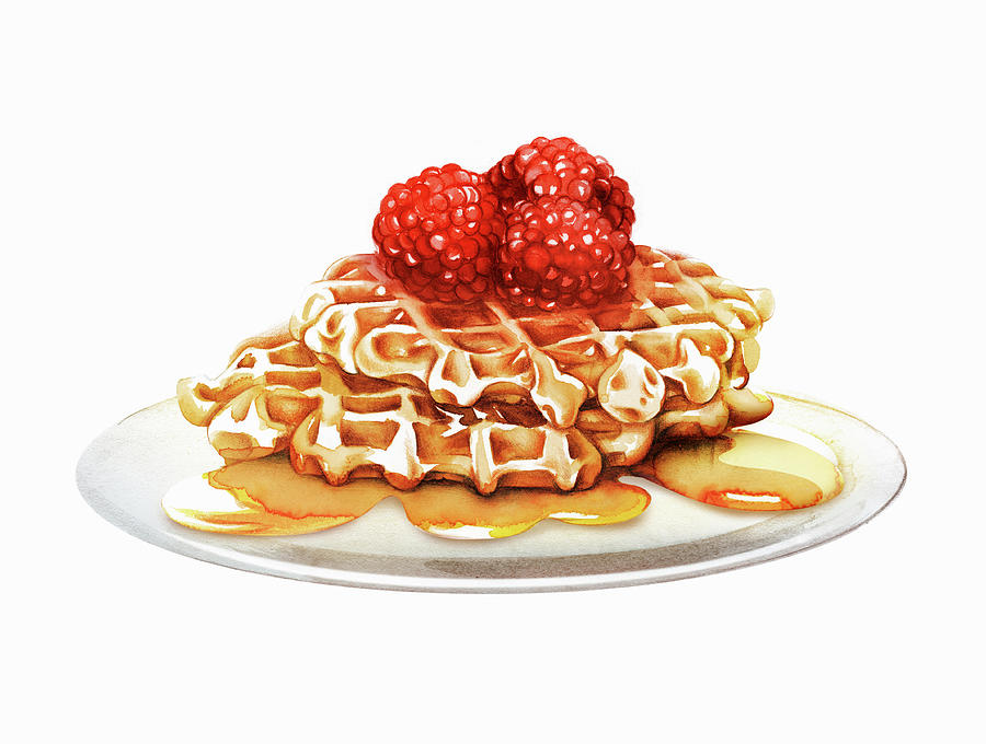 Raspberry Waffles Oozing With Honey Painting by Ikon Ikon Images