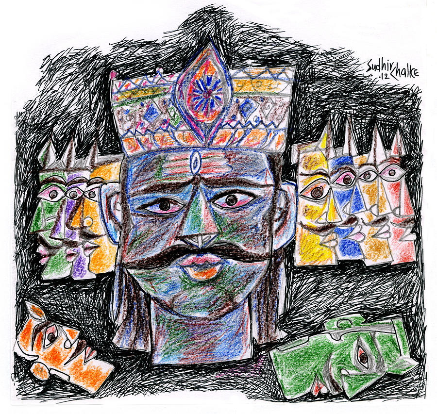 Premium Vector  Dussehra celebration  angry ravana with ten heads hand  drawn sketch vector illustration