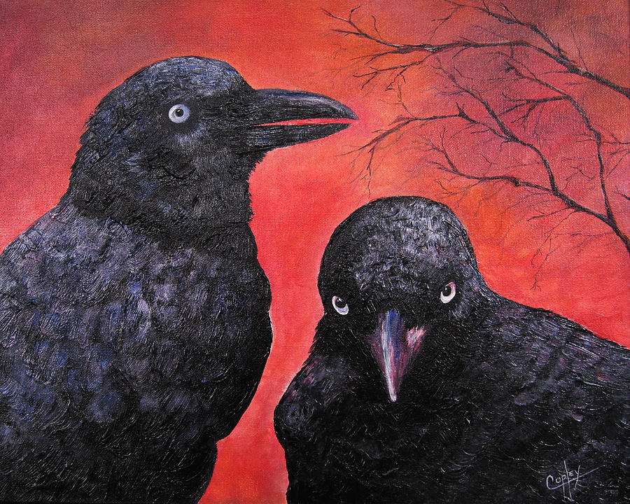 Ravens Painting - Raven Chatter by Karen Copley Ravens Painting - Raven Chatter by Karen Copley