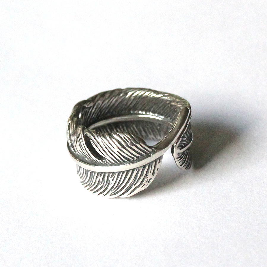 Raven Feather Bypass Ring cast in Solid Sterling Silver Sculpture by Michael  Doyle
