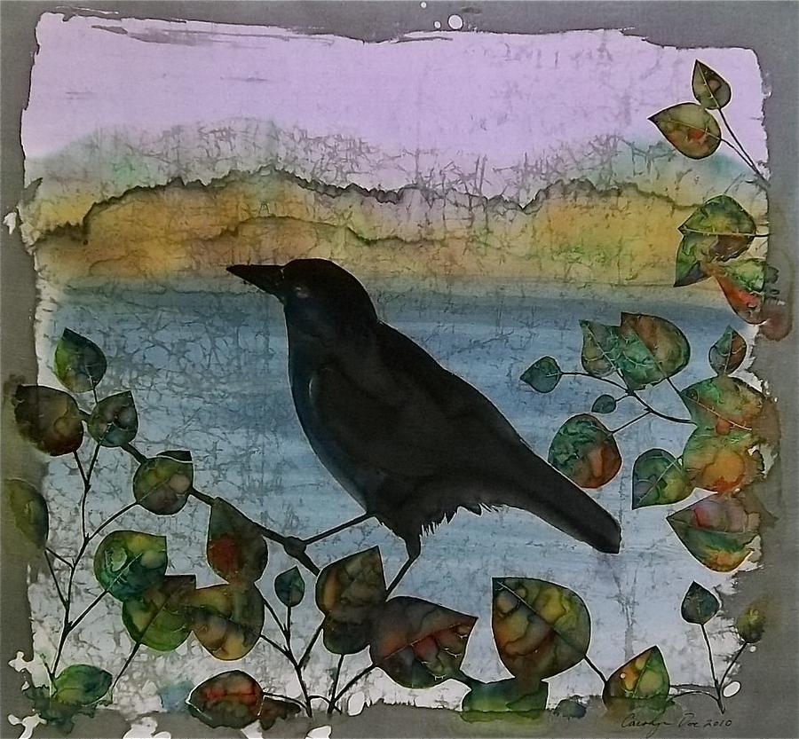 Raven in Colored Leaves Tapestry - Textile by Carolyn Doe