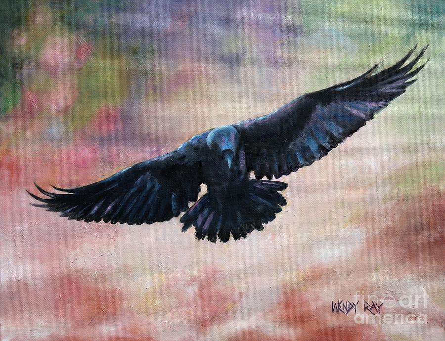 Raven in Flight Painting by Wendy Ray