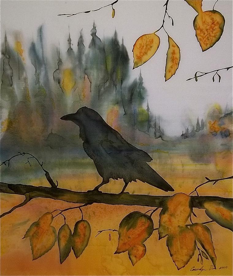 Raven In Orange Birch Tapestry - Textile by Carolyn Doe