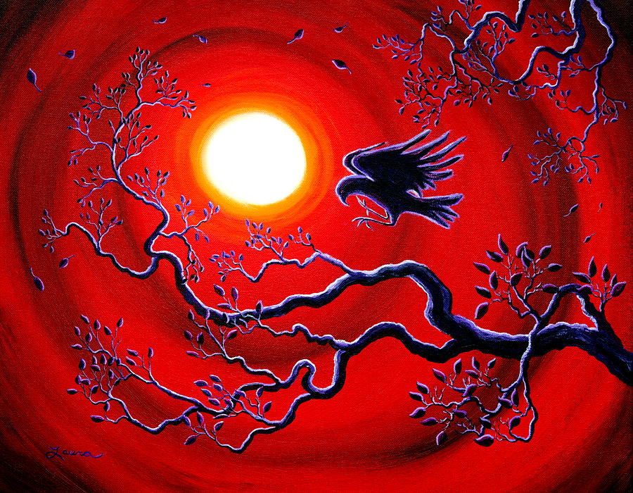 Raven in Ruby Red Painting by Laura Iverson