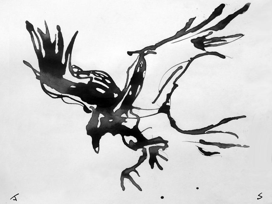 Raven Drawing - Raven landing by John Sharp