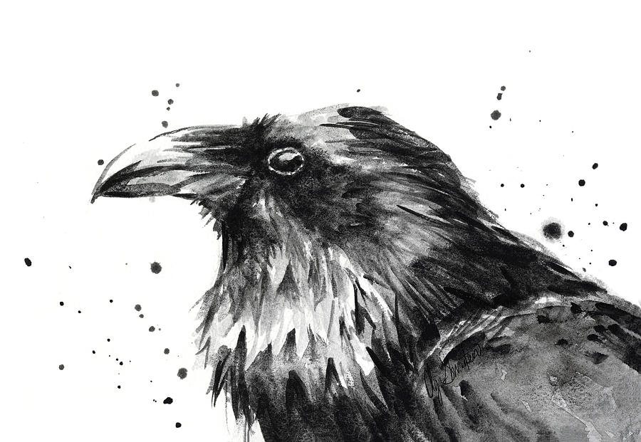 Raven Painting - Raven Watercolor Portrait by Olga Shvartsur