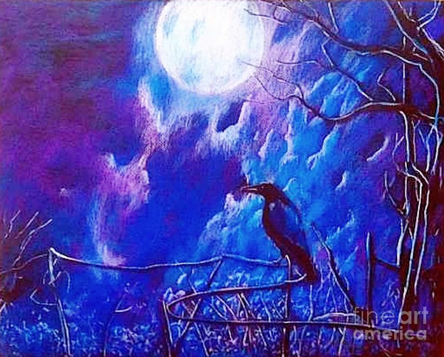 Raven With Moon Painting by Stefan Duncan
