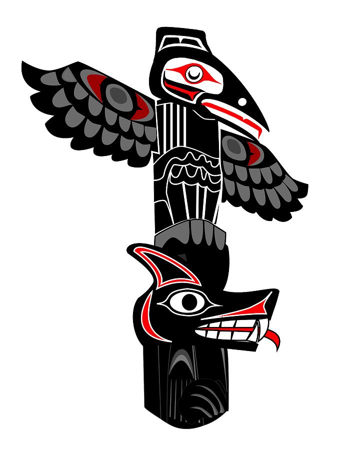 Raven Wolf Totem Pole Drawing by Fred Croydon