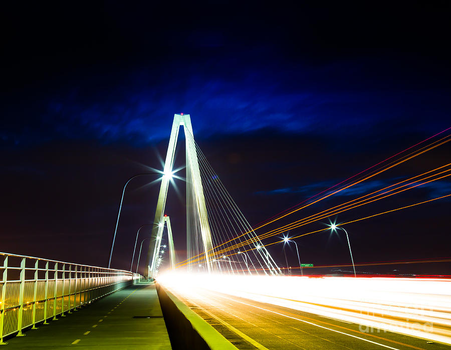 Ravenel Bridge Light Trails - Charleston SC Photograph by Donnie Whitaker
