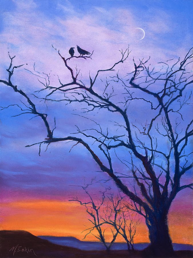 Ravens Chat Painting by Marjie Eakin-Petty