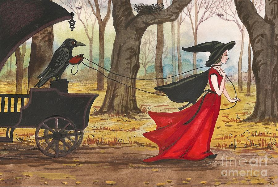 Ravens Halloween Carriage Painting by Margaryta Yermolayeva