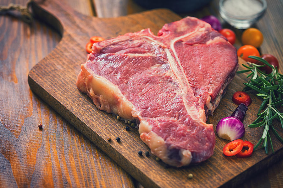 Raw Fresh Beef T-bone Steak Photograph by Kajakiki