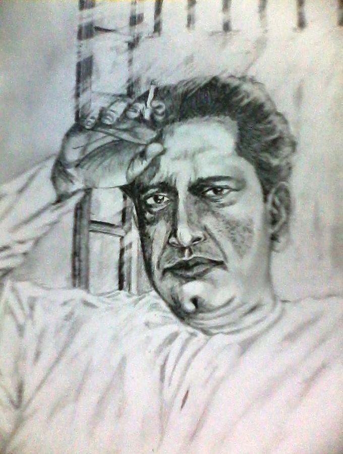 Portrait Drawing - Ray of Indian Cinema by Rajarshi Dutta