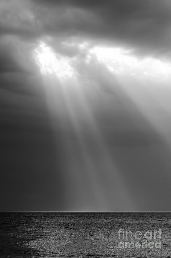 Abstract Photograph - Ray of Light Black and White by THP Creative