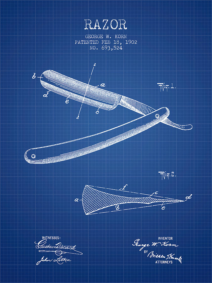 Vintage Digital Art - Razor Patent from 1902 - Blueprint by Aged Pixel