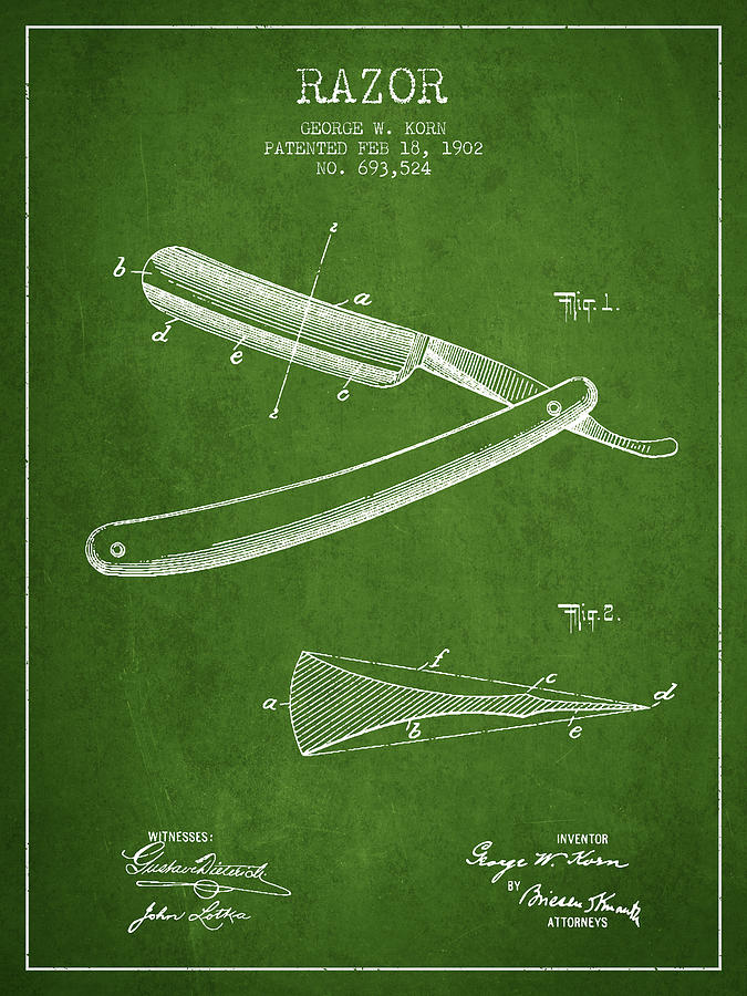 Vintage Digital Art - Razor Patent from 1902 - Green by Aged Pixel