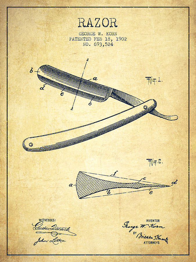 Vintage Digital Art - Razor Patent from 1902 - Vintage by Aged Pixel