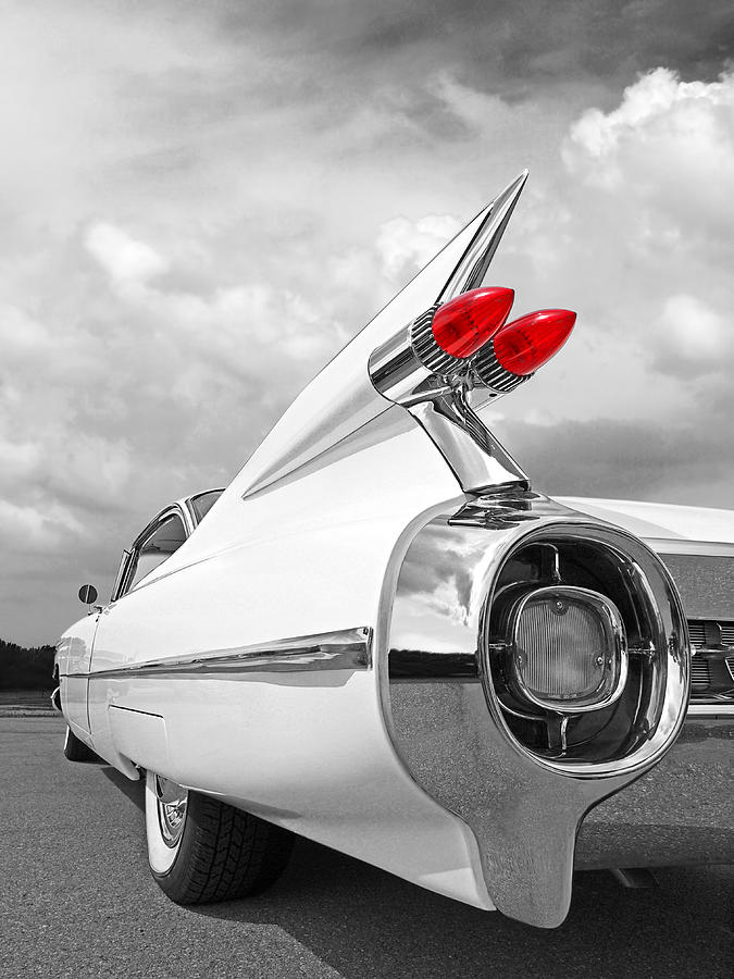 Cadillac Photograph - Reach For The Skies - 1959 Cadillac Tail Fins Black and White by Gill Billington