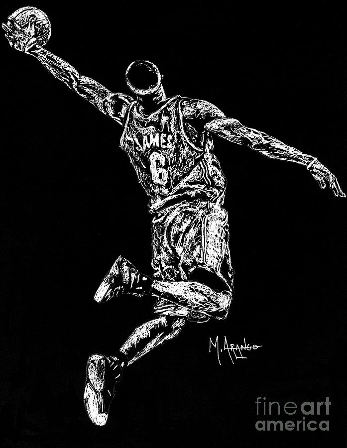 Lebron James Drawing - Reaching for Greatness #6 by Maria Arango