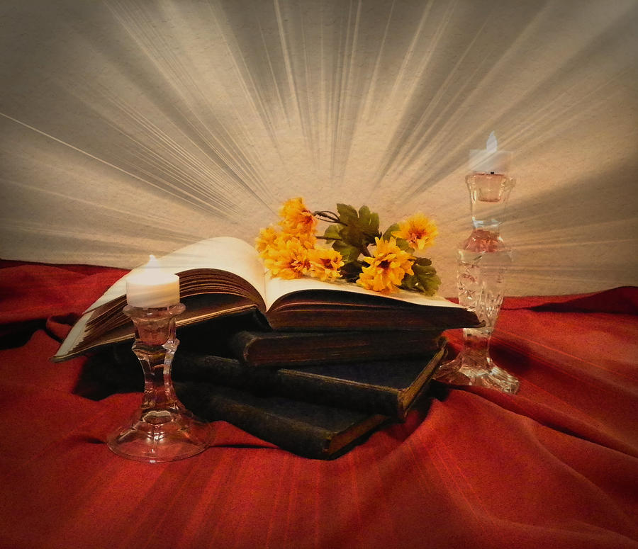 Still Life Photograph - Reading by Candle Light by Carol Grenier