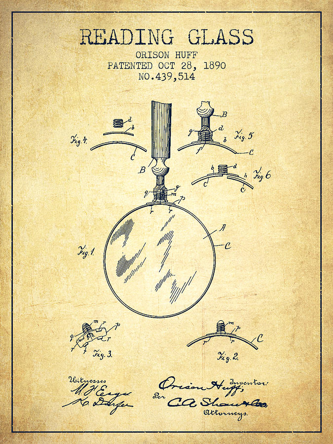 Magnifying Glass Digital Art - Reading Glass Patent From 1890 - Vintage by Aged Pixel Magnifying Glass Digital Art - Reading Glass Patent From 1890 - Vintage by Aged Pixel