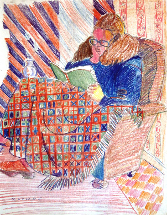 Reading in a Warm Chair Drawing by Mark Lunde