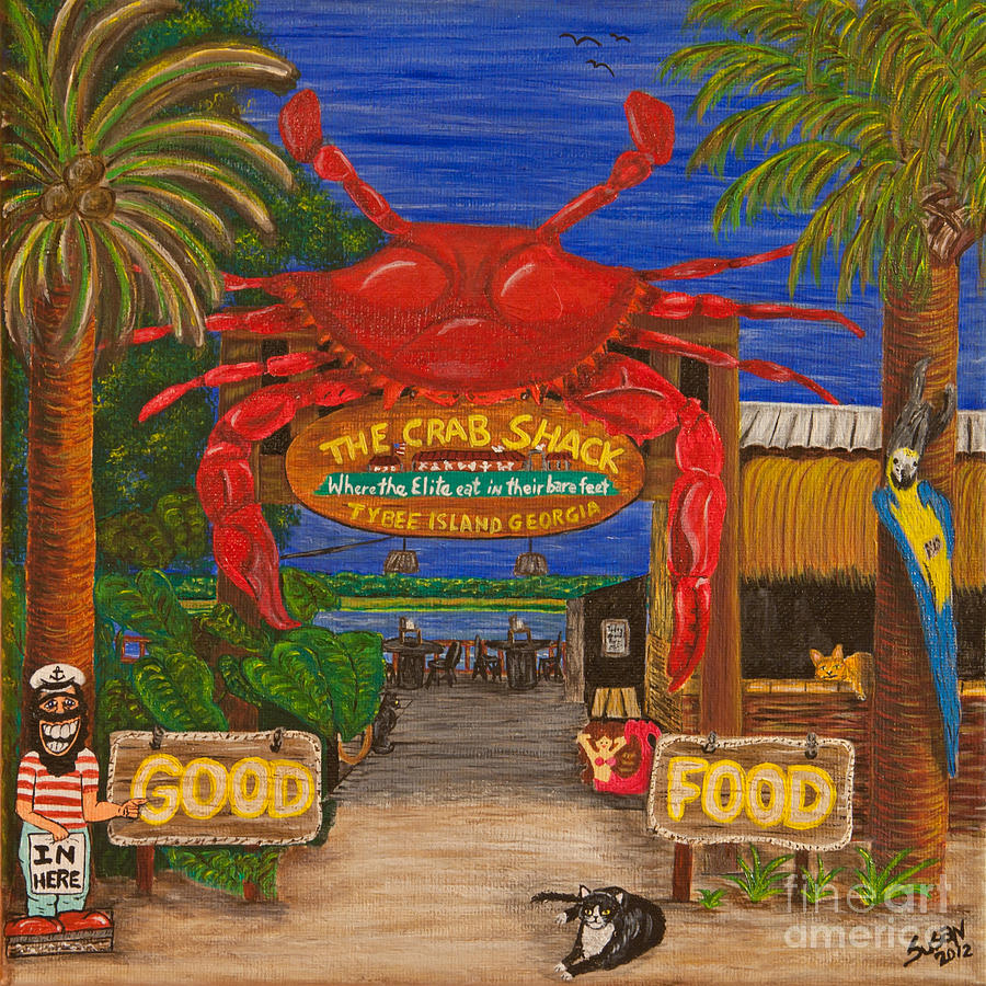 Cat Painting - Ready for the Day at The Crab Shack by Susan Cliett