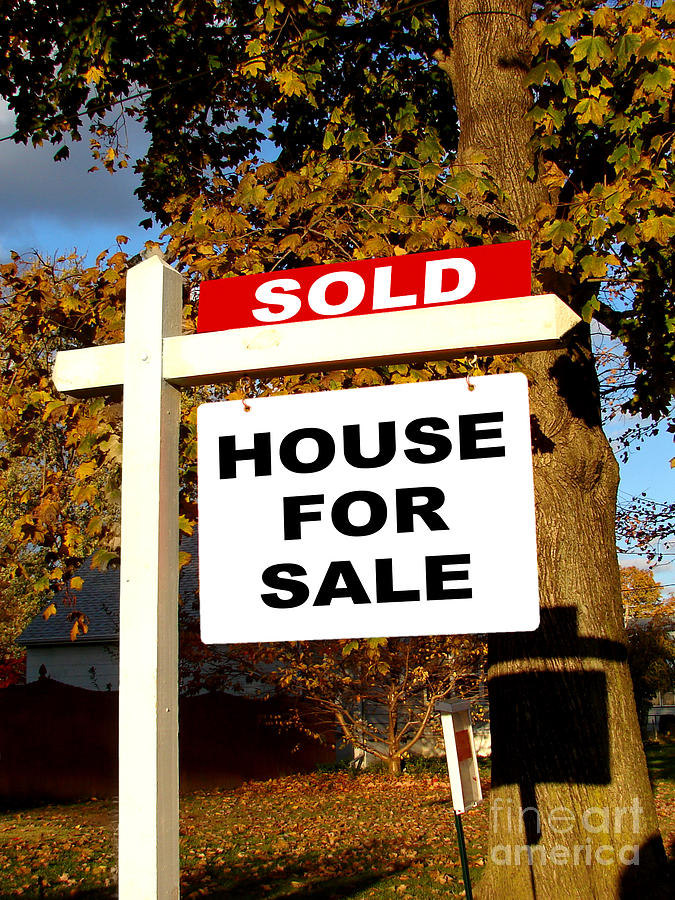 Real Estate Sold and House For Sale Sign on Post Photograph by Olivier Le Queinec