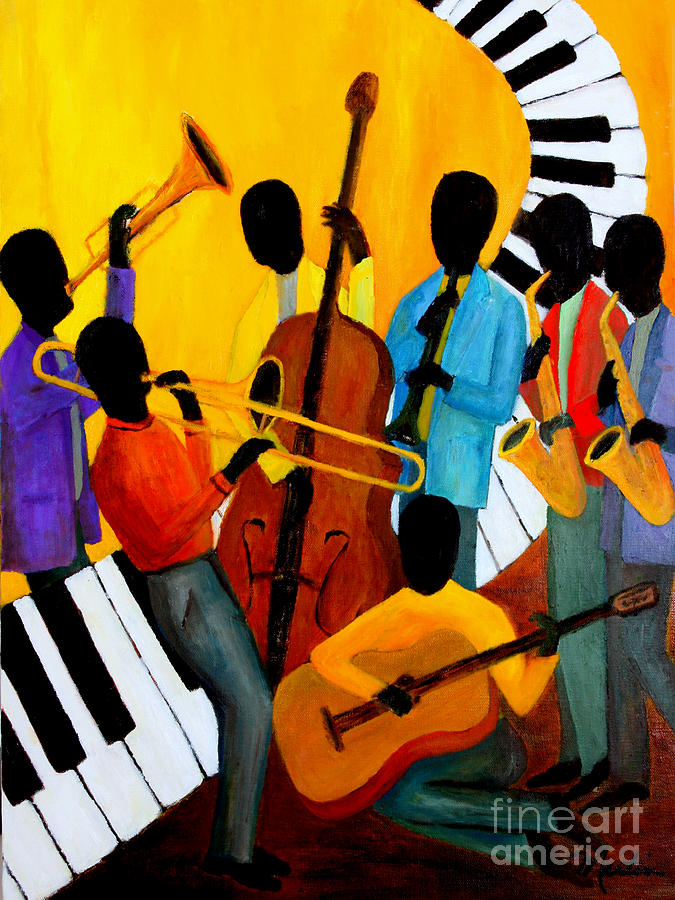 Jazz Painting - Real Jazz Octet by Larry Martin Jazz Painting - Real Jazz Octet by Larry Martin