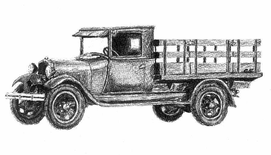Vintage Drawing - Real Work Truck - 1929 Ford Stake Truck by Currie Smith