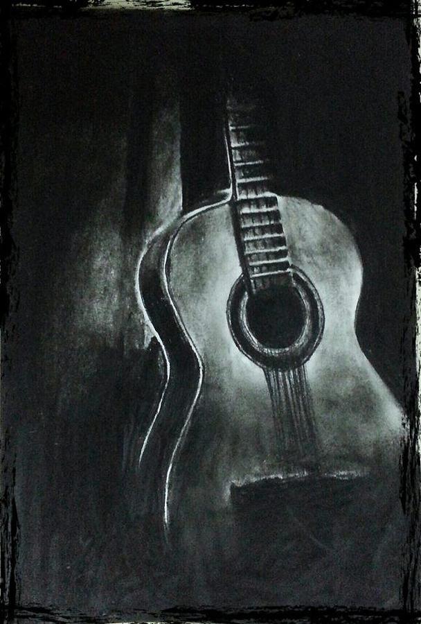 Realistic Guitar Charcoal work Drawing by Kaushik Varma Pixels