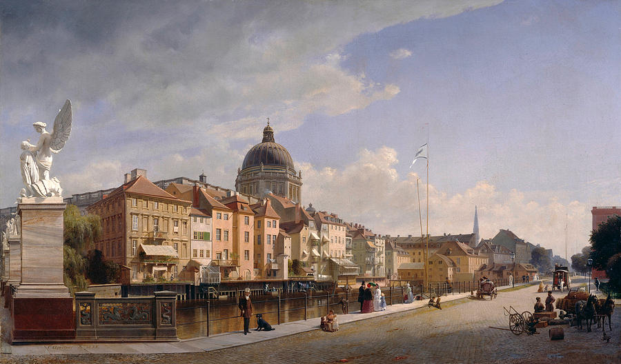 Rear view of the Houses at Schlossfreiheit Painting by Eduard Gaertner