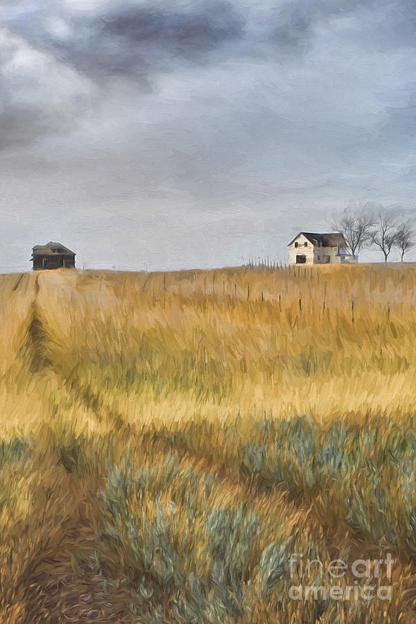 Old farmhouse on the hill/ digital painting Photograph by Sandra Cunningham