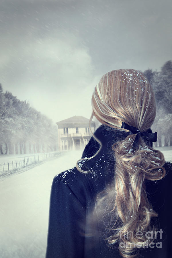 Rear view of woman with long hair in winter scene Photograph by Sandra Cunningham