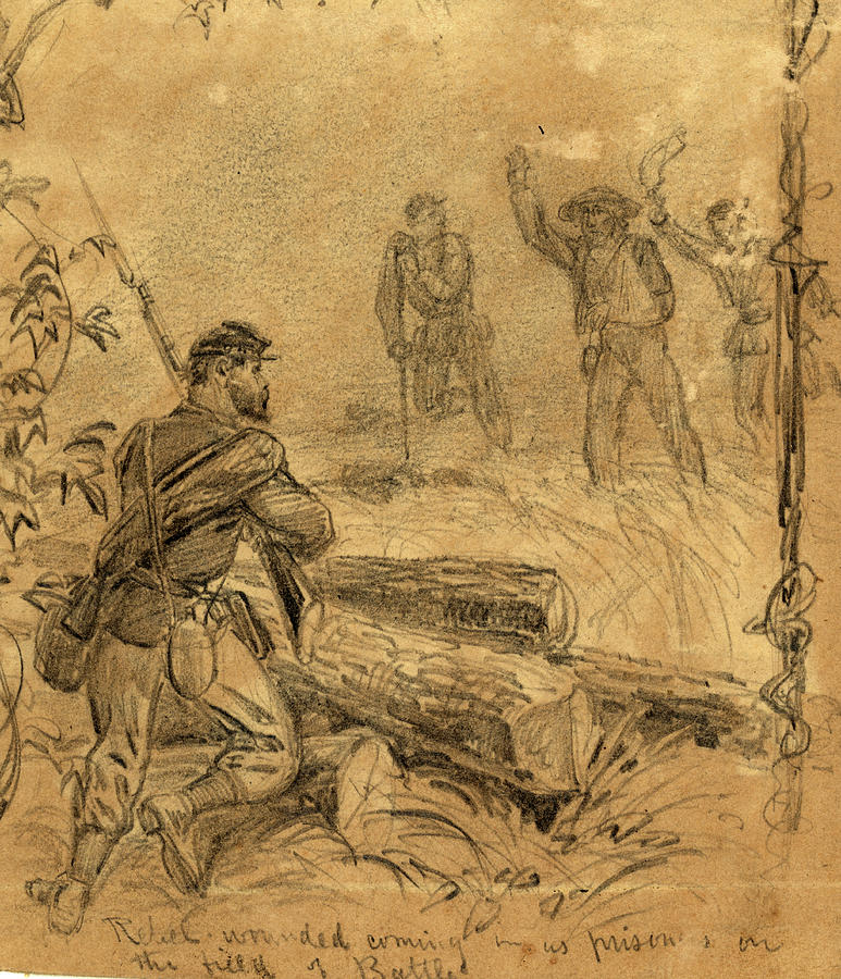 Rebel Wounded Coming In As Prisoners On The Field Of Battle Drawing by ...