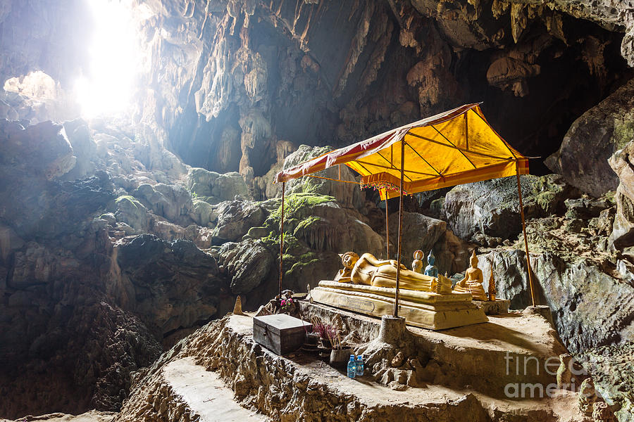 Reclining Buddha inside cave -Vang Vieng - Laos Photograph by Matteo Colombo