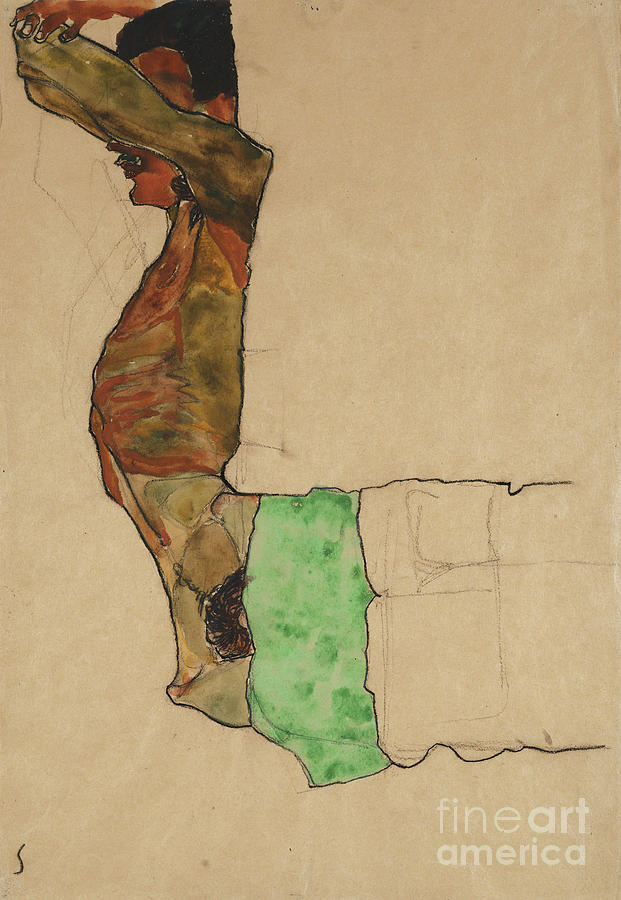 Reclining Male Nude with Green Cloth by Schiele Painting by Egon Schiele