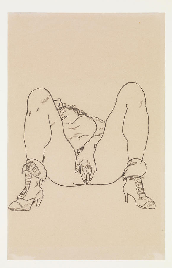 Egon Schiele Drawing - Reclining Nude With Boots by Egon Schiele