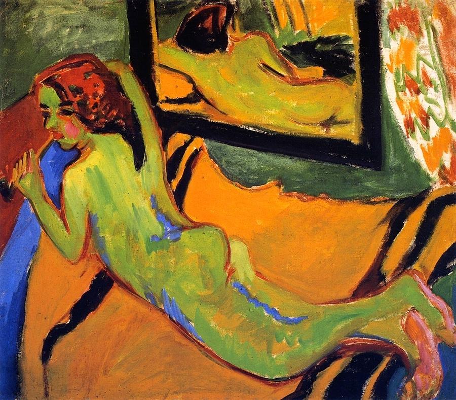 Reclining Nude with Pipe Painting by Ernst Ludwig Kirchner