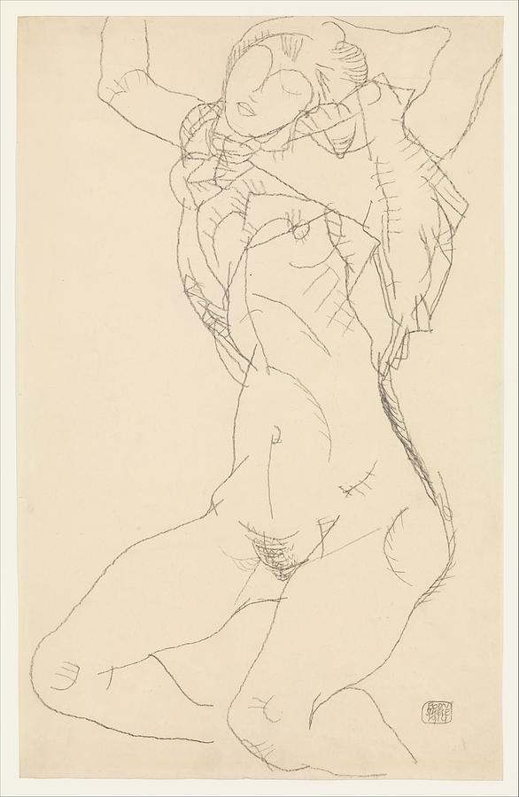 Egon Schiele Drawing - Reclining Semi-nude With Arms Raised by Egon Schiele