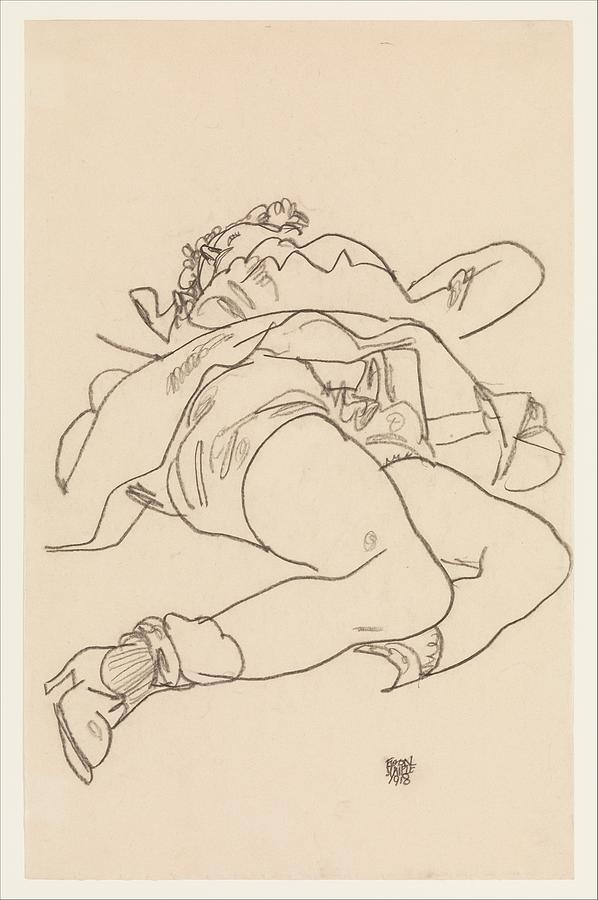 Egon Schiele Drawing - Reclining Woman With Raised Skirt by Egon Schiele