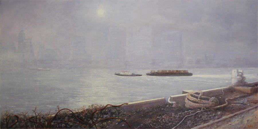 London Painting - Recycling Barge on the Thames River by Eric Bellis
