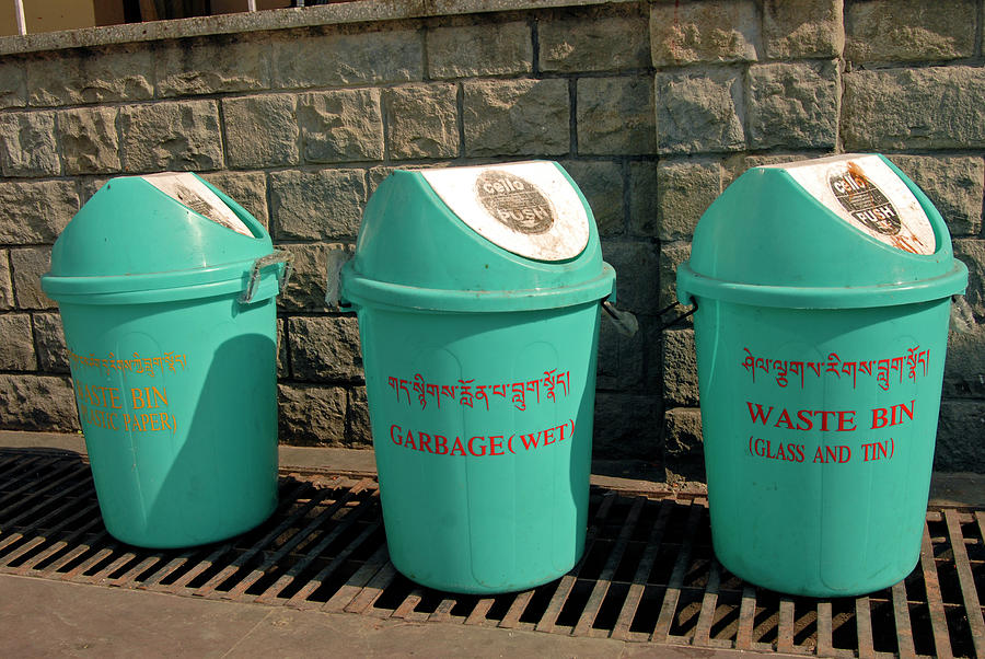 Bin Photograph - Recycling Bins In A Street by Simon Fraser/science Photo Library