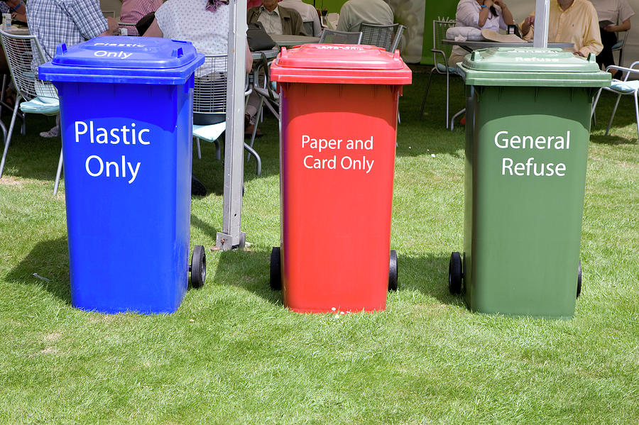 Recycling Bin Photograph - Recycling Bins by Paul Rapson/science Photo Library