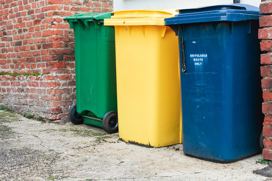 Bins Photograph - Recycling bins by Tom Gowanlock